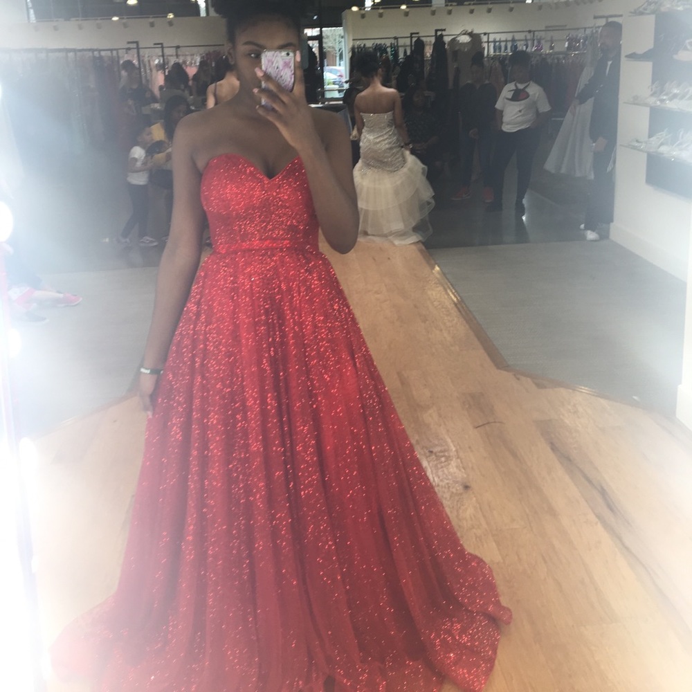 Red glitter prom dress